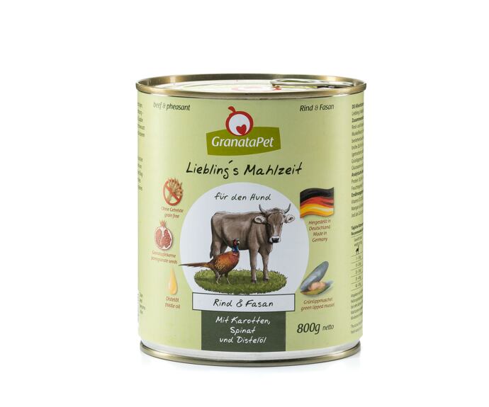 GranataPet Hovězí & bažant s mrkví, špenátem a světlicovým olejem