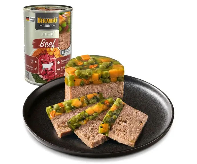 detail mokrého krmiva Belcando Holistic s hovězím masem