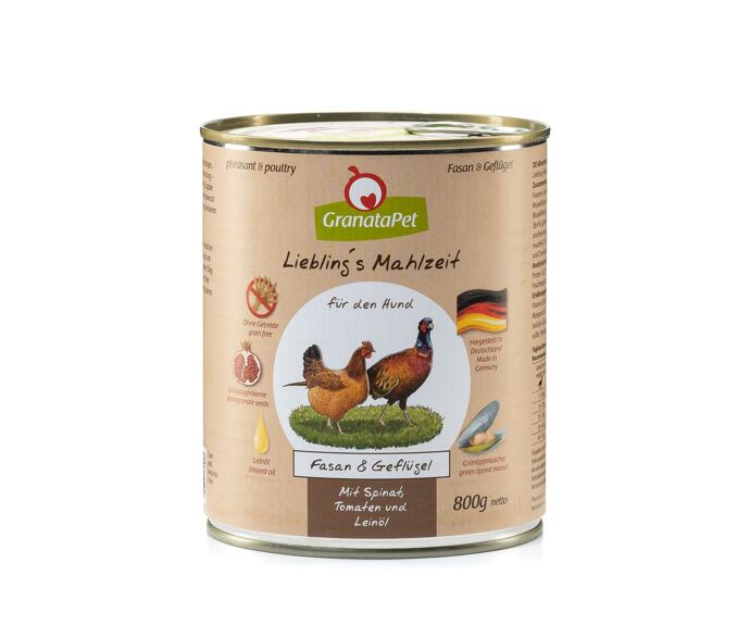 GranataPet Bažant & drůbeží se špenátem, rajčaty a lněným olejem