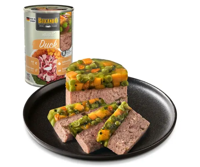 detail mokrého krmiva Belcando Holistic s kachním masem