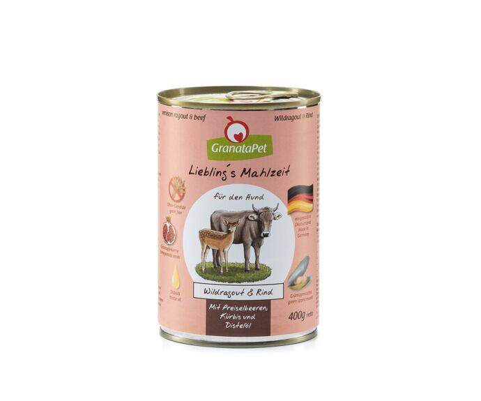 GranataPet Divočinové ragů & hovězí s brusinkami, dýní a bodlákovým olejem